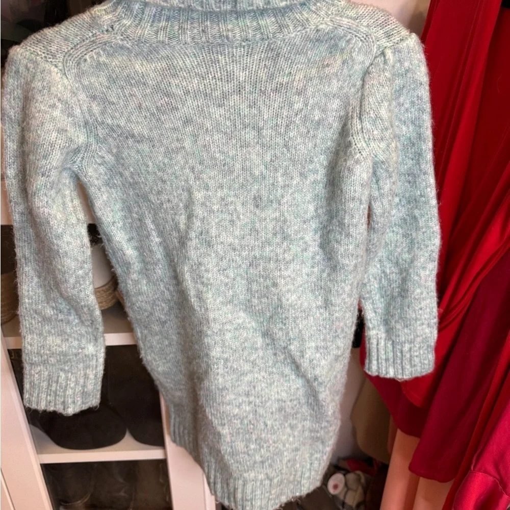 Janie and Jack Cozy Cable Knit Turtleneck Dress - Light Blue Size 4